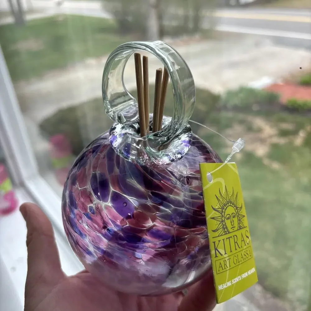 Kitras Art Glass Ball Healing Scent Diffuser Purple Pink Clear